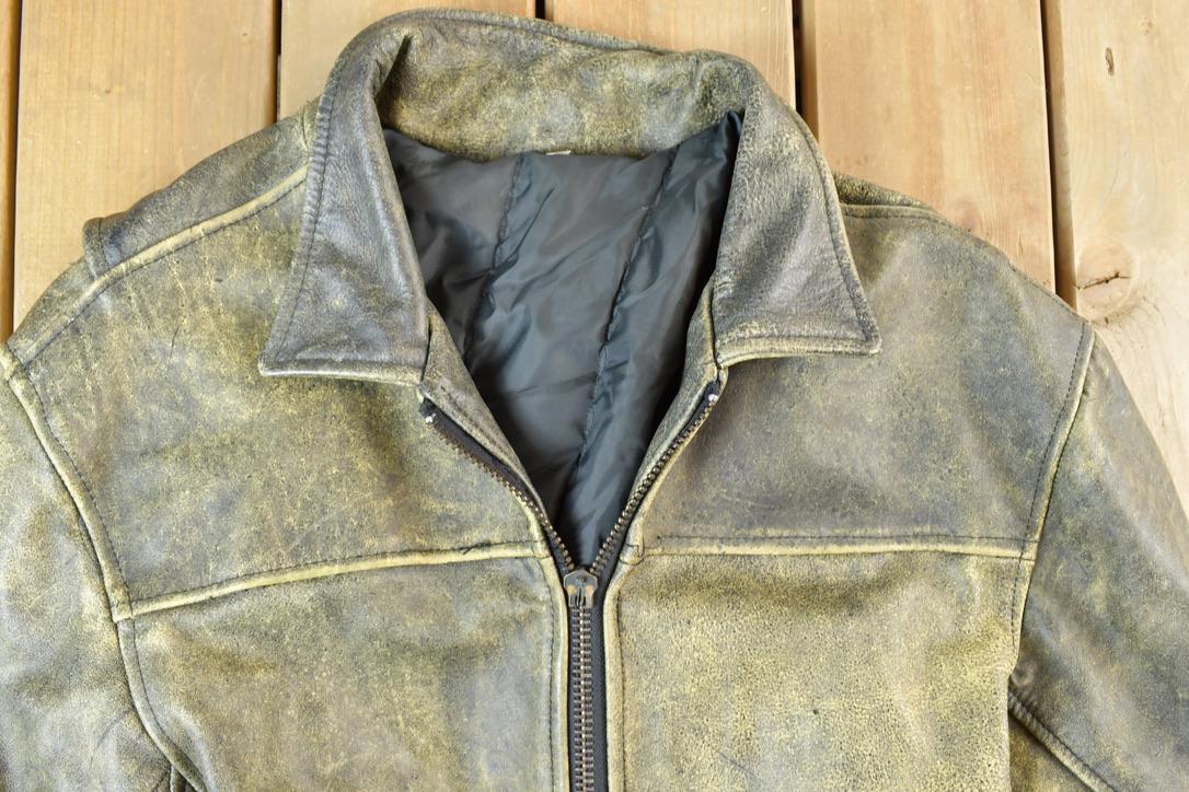 Vintage 1990s Leather Extreme Fitness Jacket Made In USA / 90s Distressed Leather Jacket
