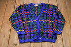 Vintage 1990s Izod Plaid Knitted Sweater  Vintage 90s Cardigan  Pattern Sweater  Outdoor  Hand Knit  Vintage Izod