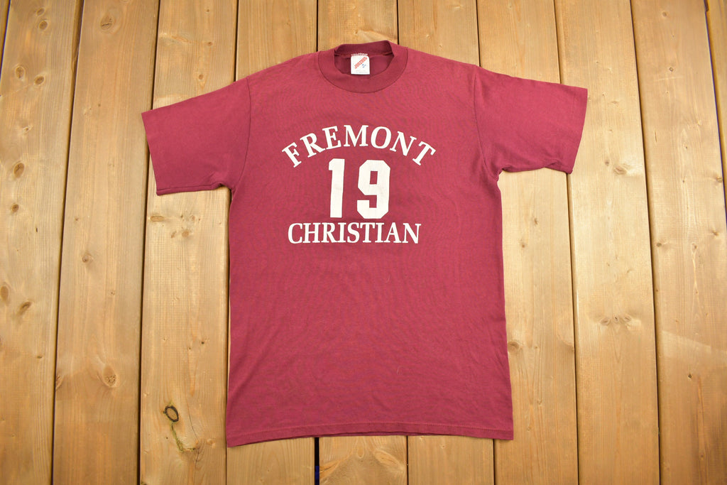 Vintage 1990s Fremont Christian Athletic Graphic T-Shirt Streetwear Single Stitch