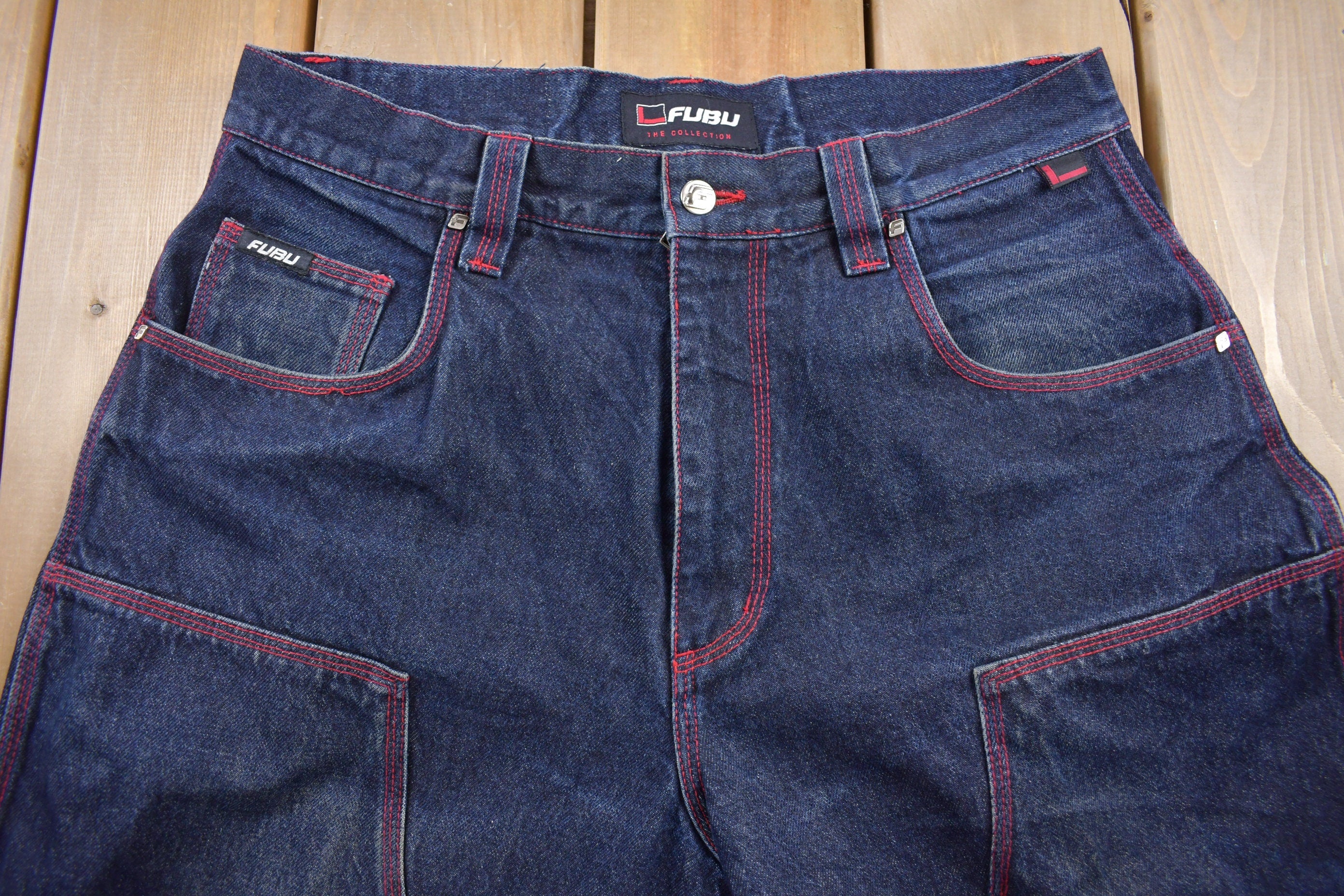 Vintage 1990s FUBU Contrast Stitch Double Knee Size 34 x 34