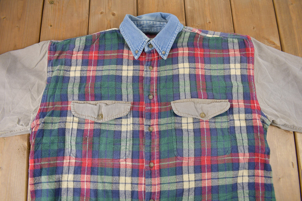Vintage 1990s Crest Clothing SFS Plaid Body Button Up Flannel Shirt Size L