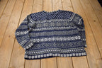 Vintage 1990s Erika & Co Knitted Cardigan Sweater  Vintage Cardigan  Button Up  Striped  Embroidered  Snowflake Theme  Winter Knit