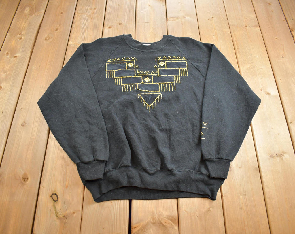 Vintage 1990s Random Abstract Design Embroidered Crewneck Sweatshirt Made In USA