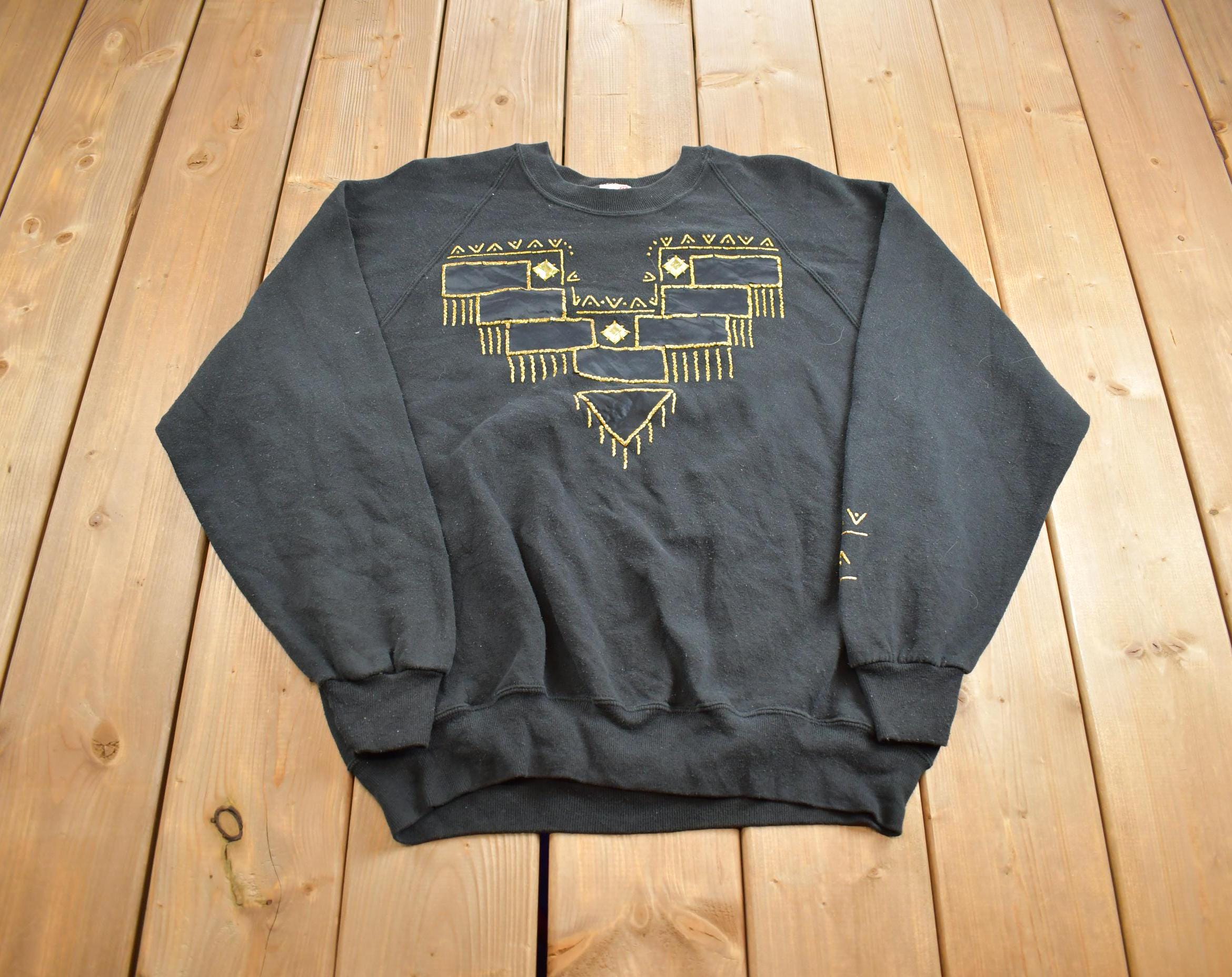 Vintage 1990s Random Abstract Design Embroidered Crewneck Sweatshirt Made In USA
