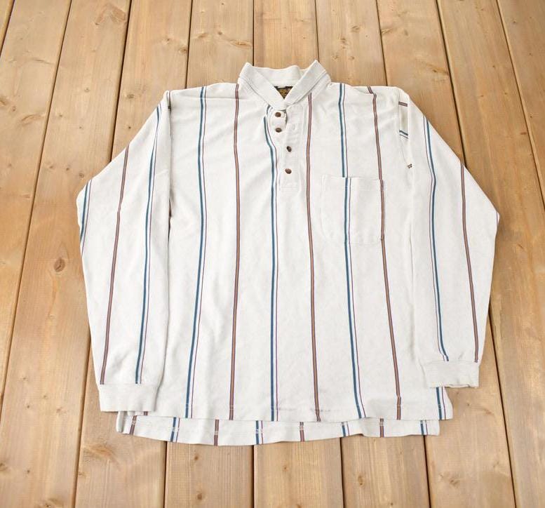 Vintage 1990s Eddie Bauer Striped Quarter Button Sweatshirt