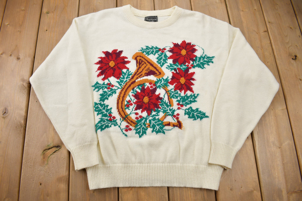 Vintage 1990s Southern Lady Flowers Tuba Knitted Sweater