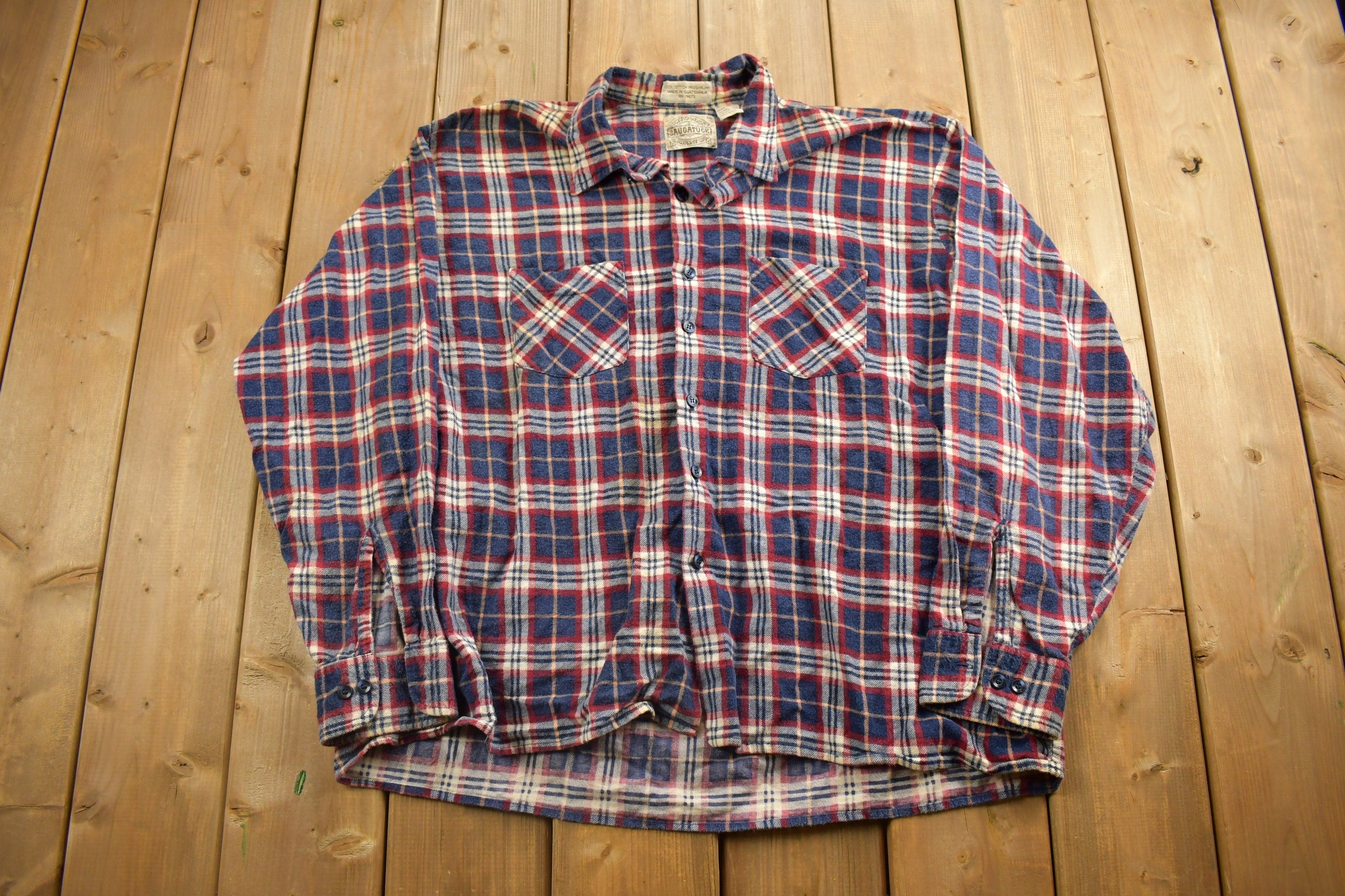 Vintage 1990s Saugatuck Plaid Flannel Button Up Shirt