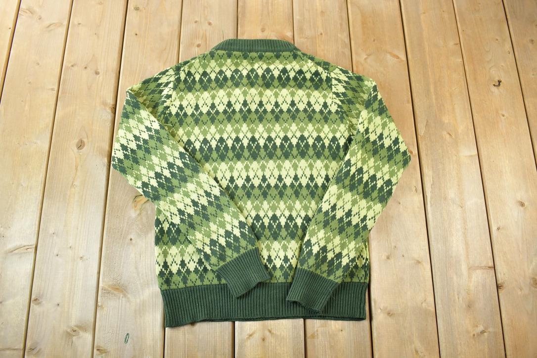 Vintage 1970s ST Leger Argyle Knit Abstract Pattern Crewneck Sweater