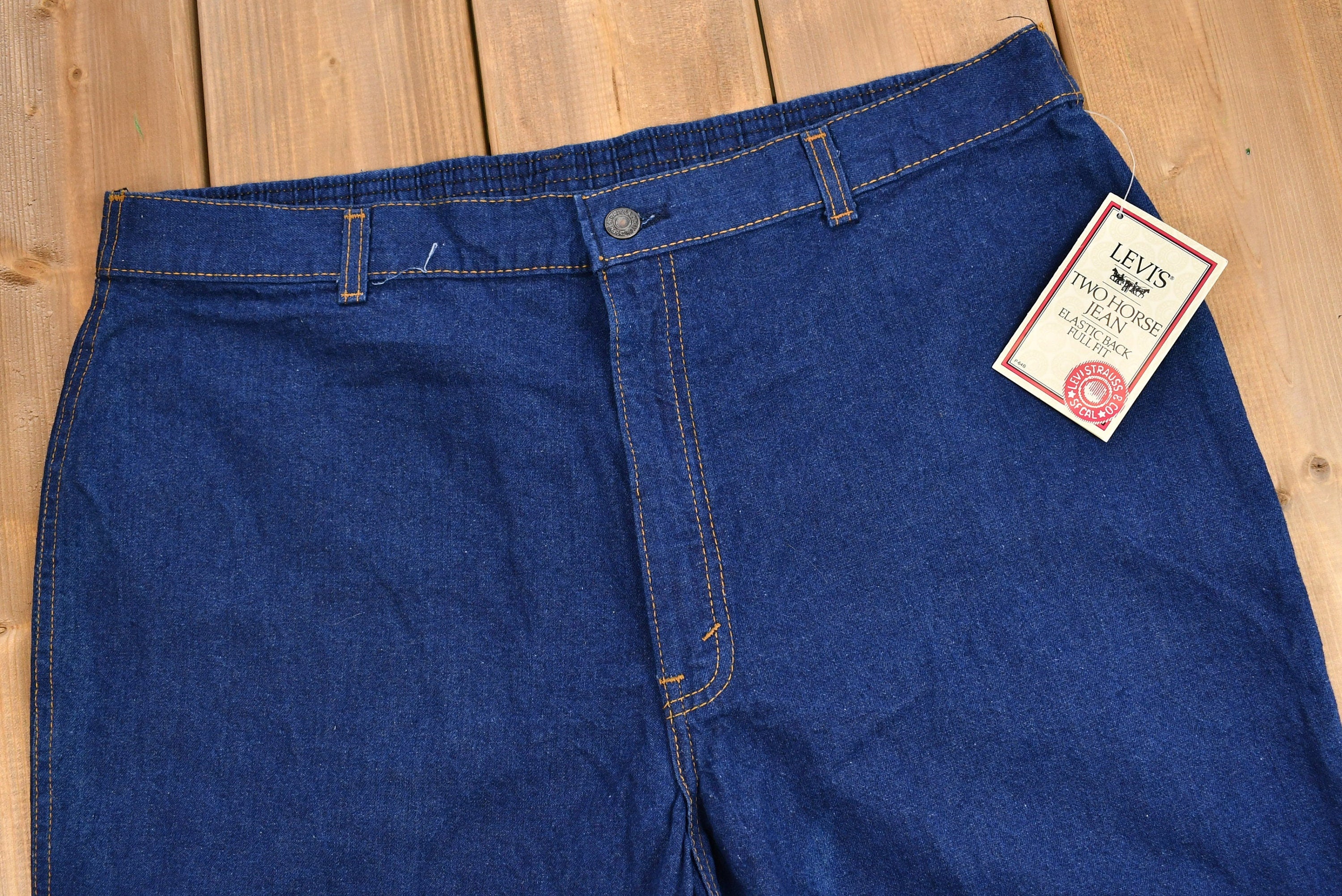 Vintage 1985 Deadstock Levi's Elastic Back Full Fit Dark Wash Orange Tab Jeans