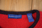 Vintage 1990s Karen Scott Wool Knitted Sweater / Vintage 90s Cardigan / Pattern Sweater / Outdoor / Hand Knit / 90s Cardigan
