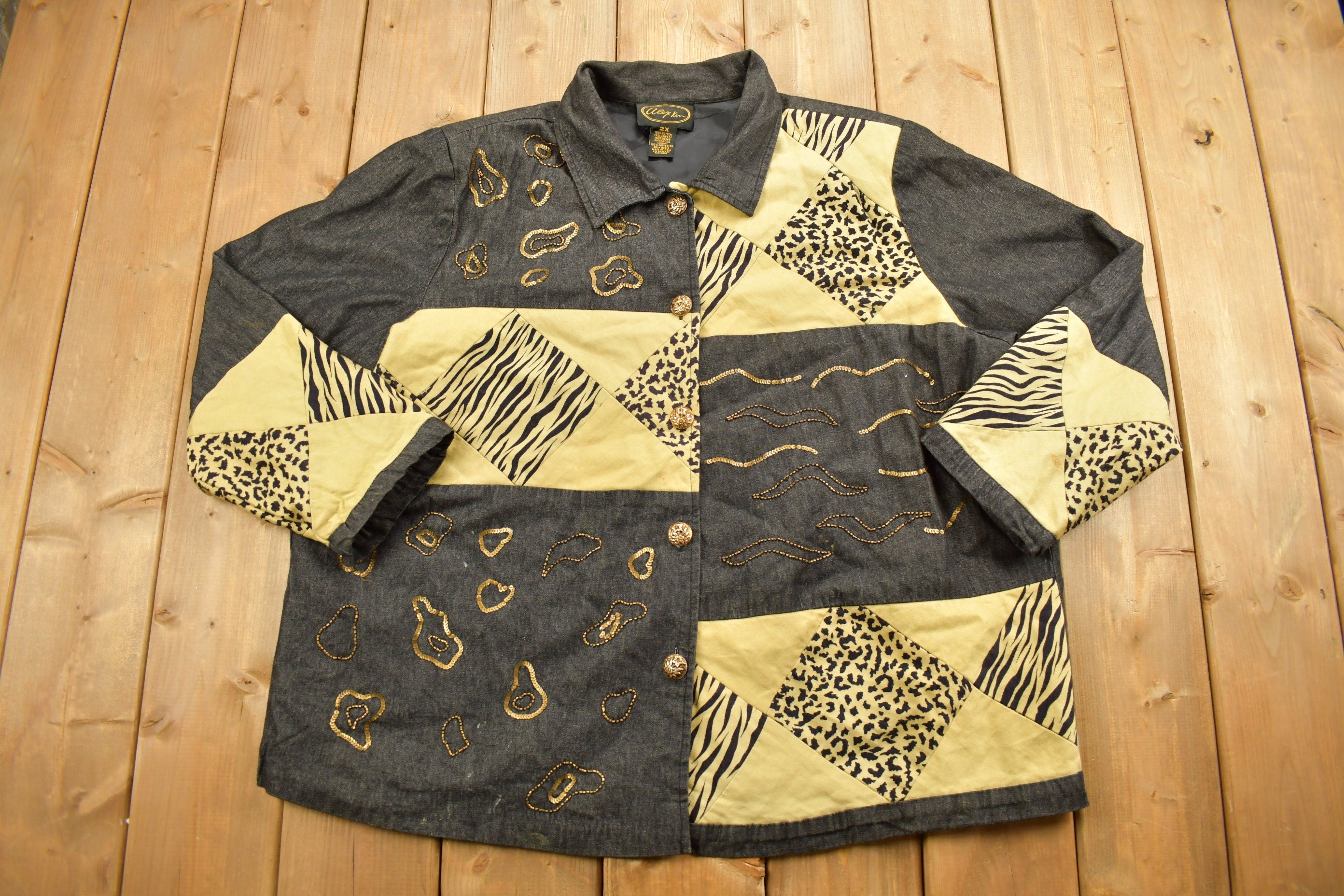 Vintage 1990s Alex Kin Abstract Patchwork Button Up Shirt