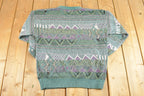 Vintage 1990s London Fog Knit Crewneck Shirt Mens M / 90's Abstract Pattern 3D Knitted Sweatshirt