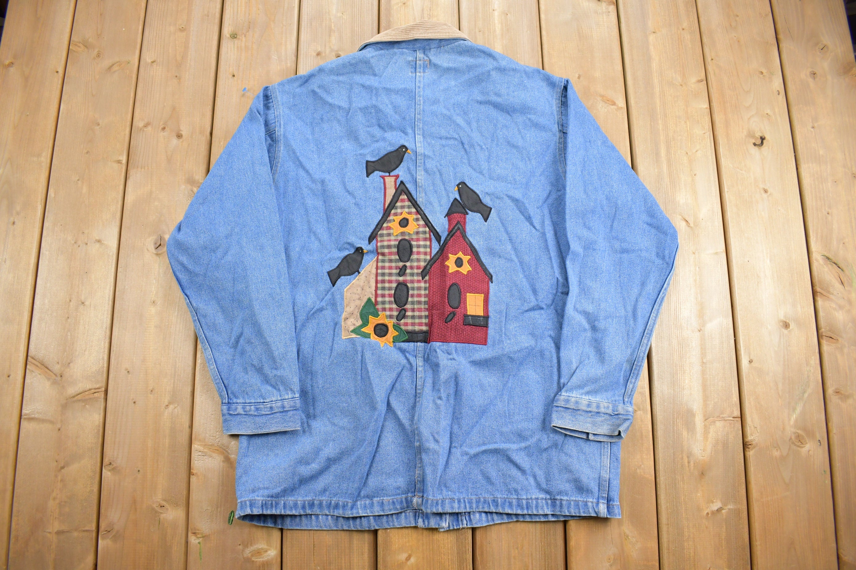 Vintage 1990s Cute Embroidered Denim Chore Jacket