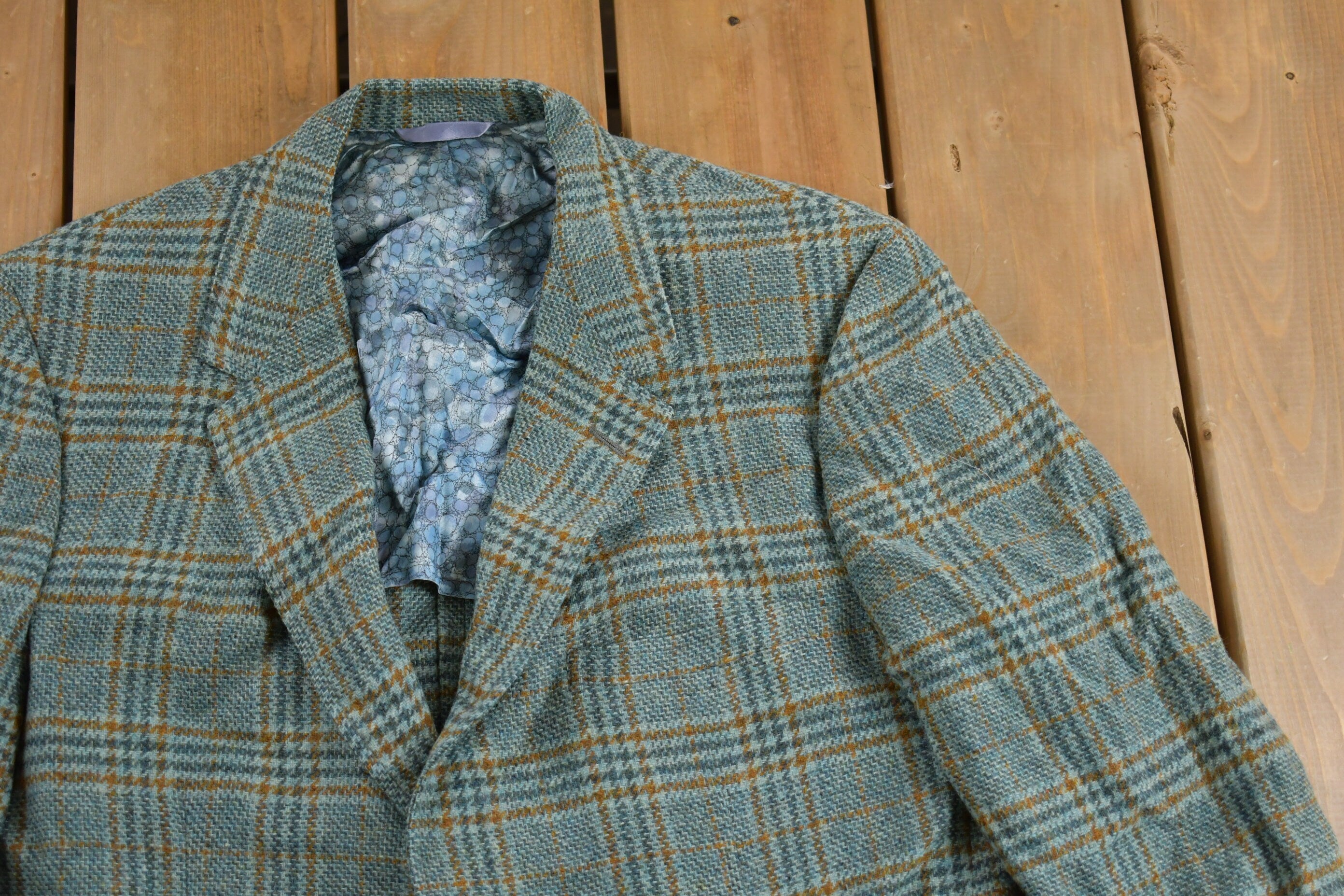 Vintage 1980s Ted's Mens Shop Houndstooth Plaid Blazer Button Up Shirt