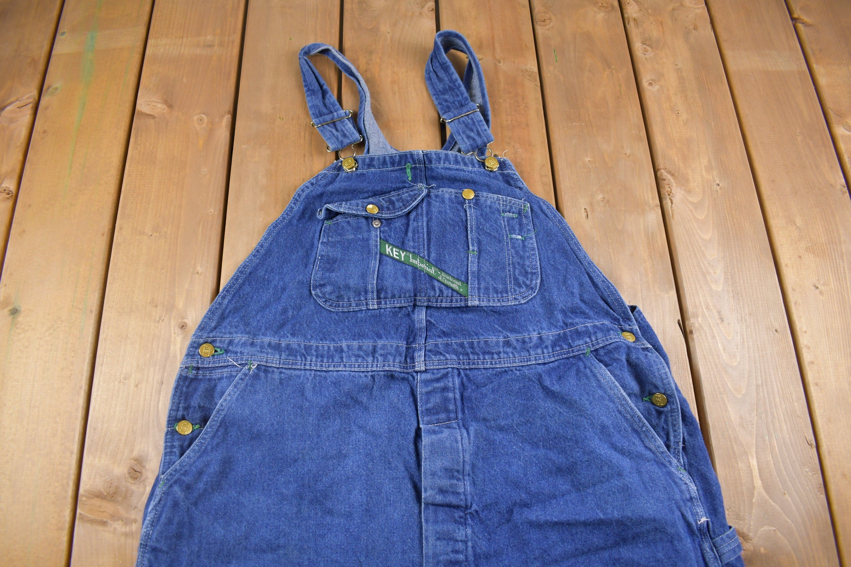 Vintage 1980s Key Imperial Denim Jean Overalls Size 44 x 28