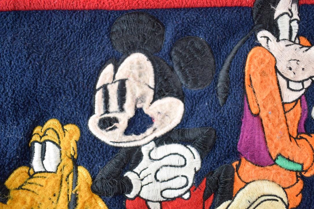 Vintage 1990s Mickey Mouse Fleece Distressed Disney Crewneck / Vintage Sweatshirt / Vintage Disney / Mickey / Embroidered / Made In USA