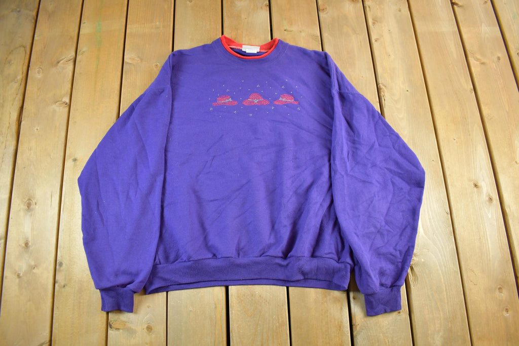 Vintage 1990s Morning Sun Rhinestone Hat Graphic Crewneck Adult 2X