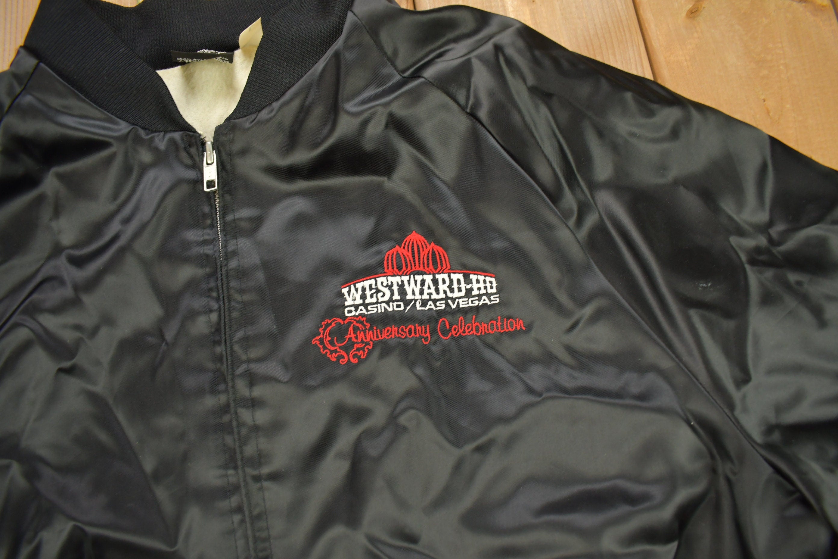 Vintage 1980s Westward Casino Las Vegas Satin Bomber Jacket