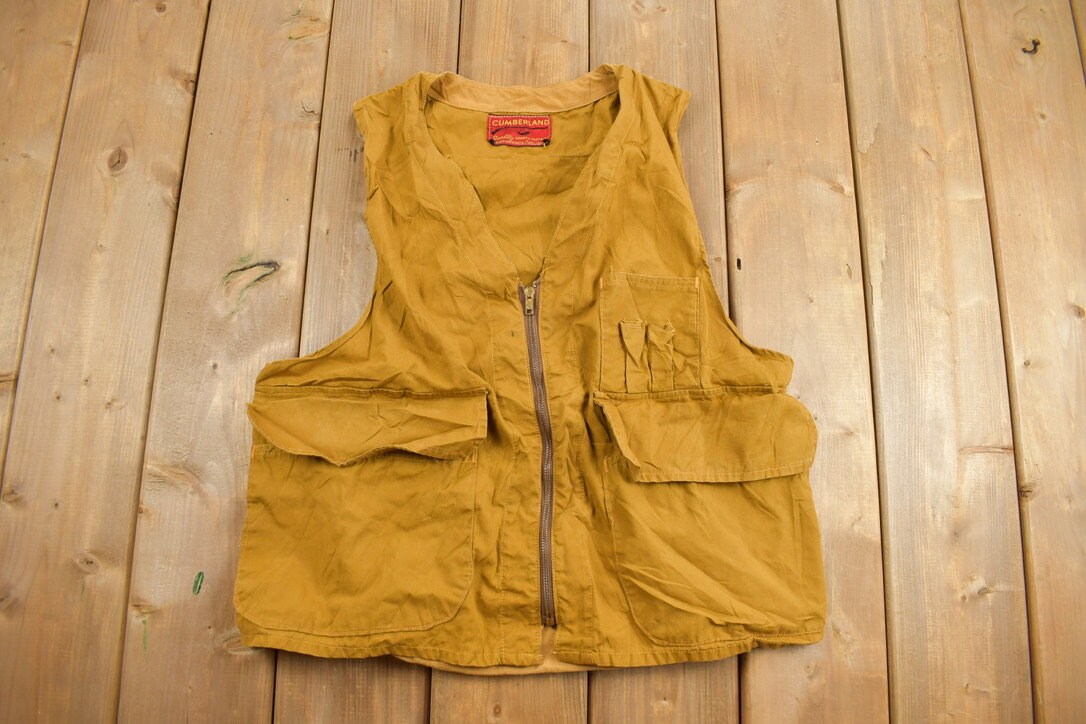 Vintage 1970s Cumberland Hunting Vest / Outdoorsman / Streetwear / Hiking / Hunting Vest / Fishing / Yellow Vest / Tactical Vest /