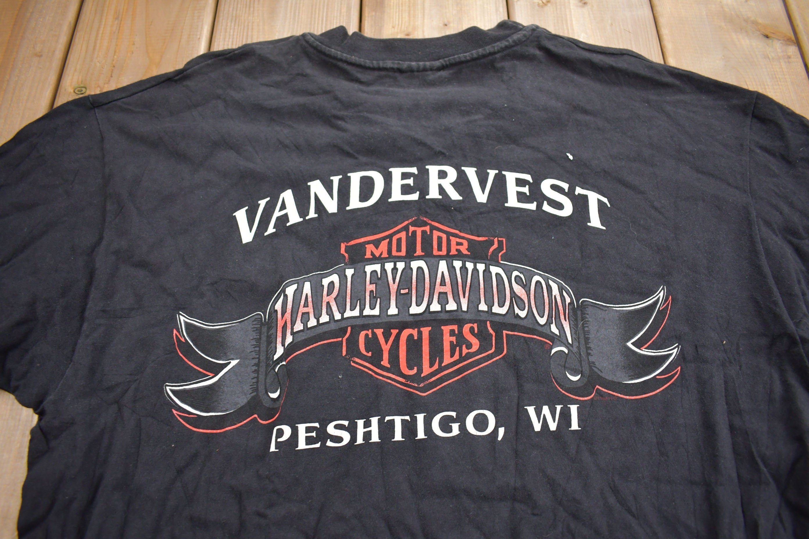 Vintage 1997 Vandervest Harley Davidson Peshtigo WI T-Shirt