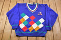Vintage 1990s Par Four Golf Embroidered Knitted Sweater / Vintage 90s V-Neck / Pattern Sweater / Outdoor / Hand Knit / Pullover Sweatshirt