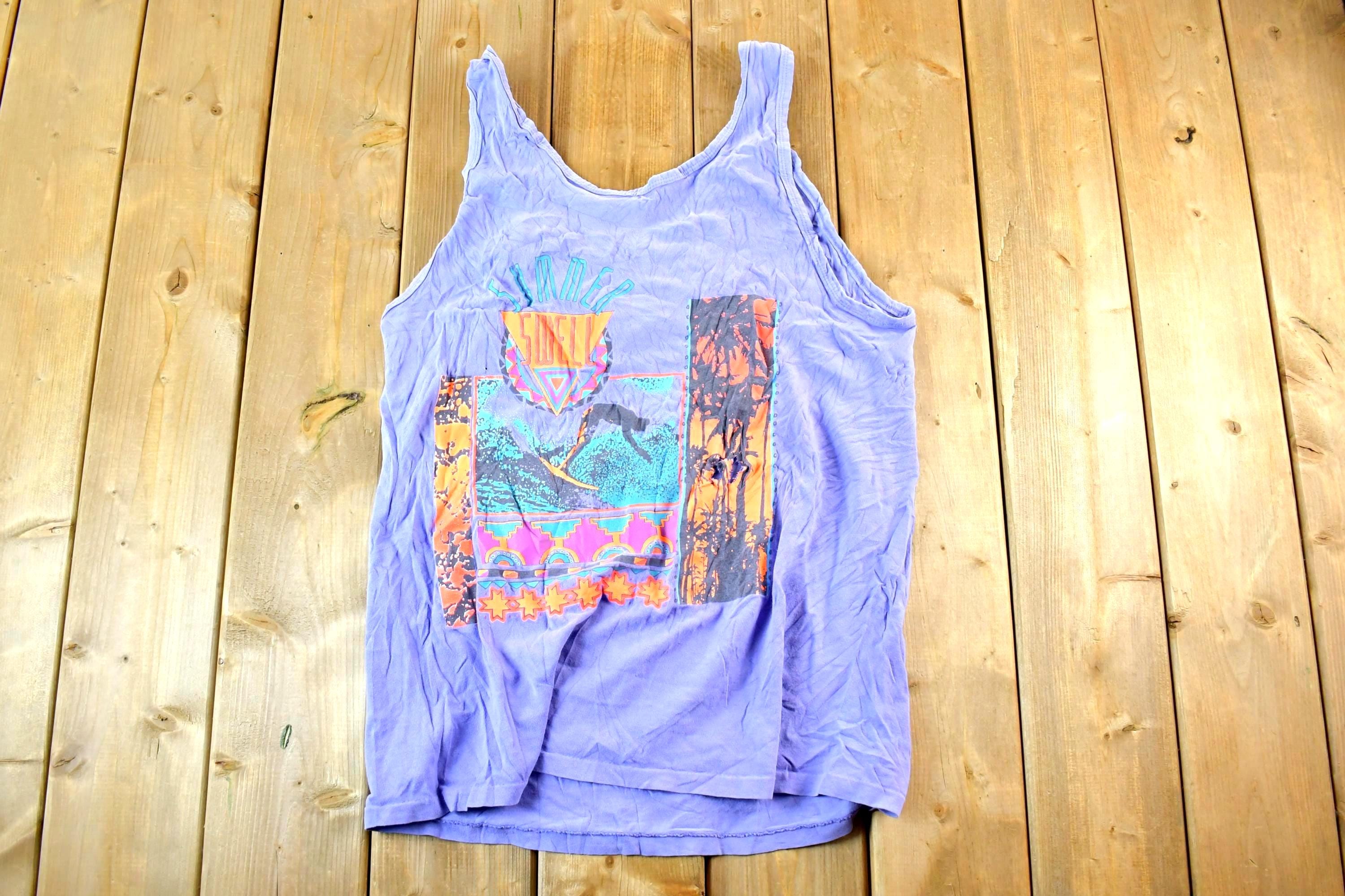 Vintage 1990s Summer Swell Neon Surfing Tank Top Mens L