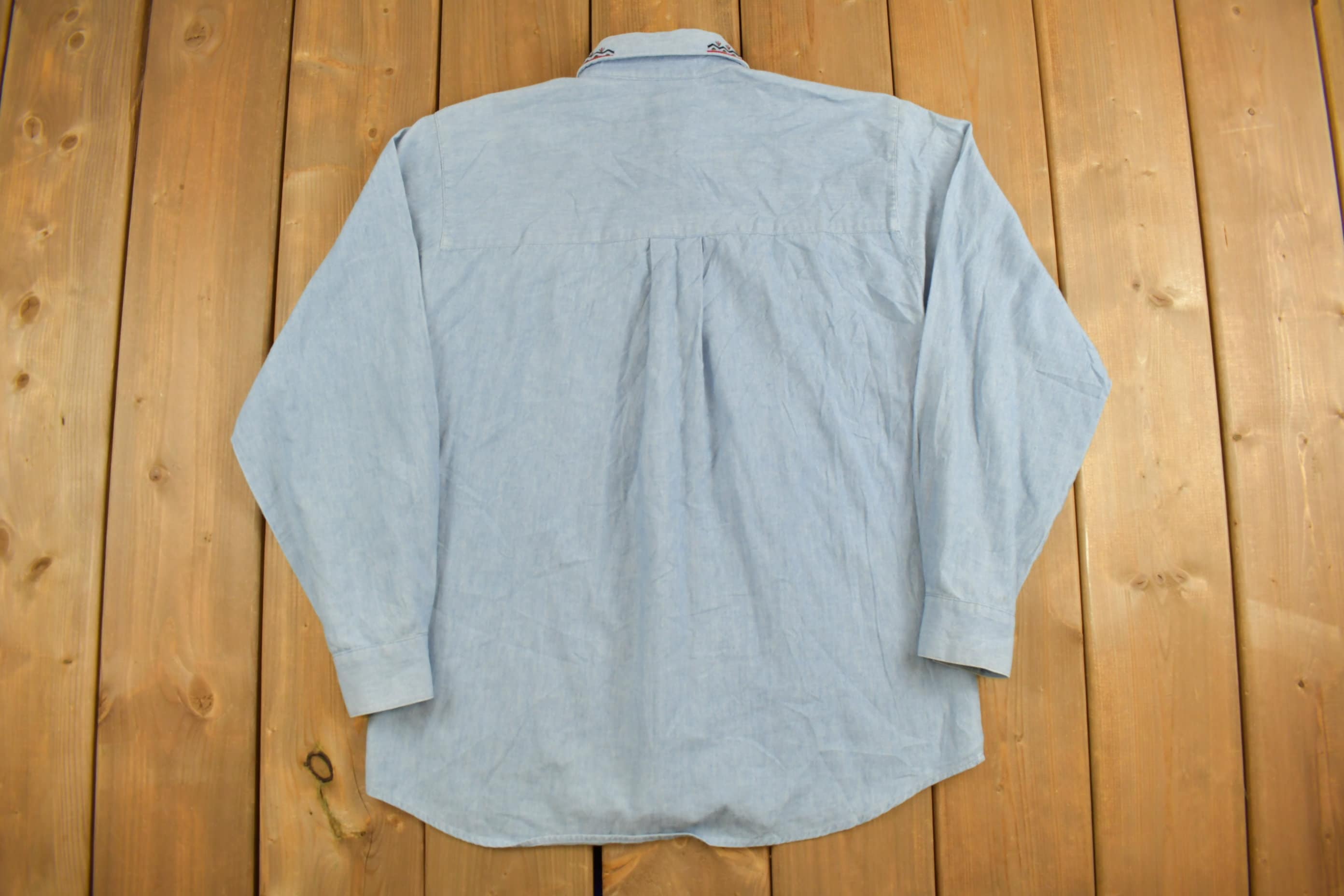 Vintage 1990s Womens Embroidered Denim Button Up Shirt