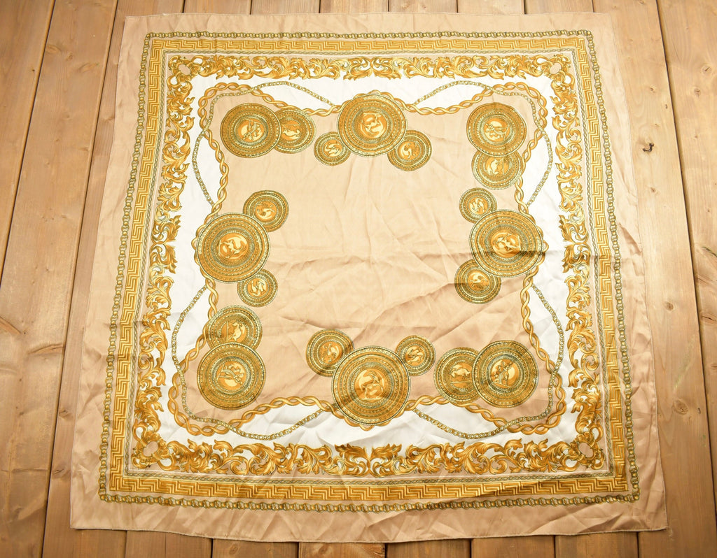Vintage 1980s Gold Gilded Ornament Pattern Scarf