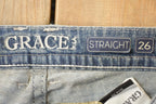 Vintage Deadstock Y2K Grace In LA Bedazzled Straight Low Rise Jeans Women's Size 26 x 31