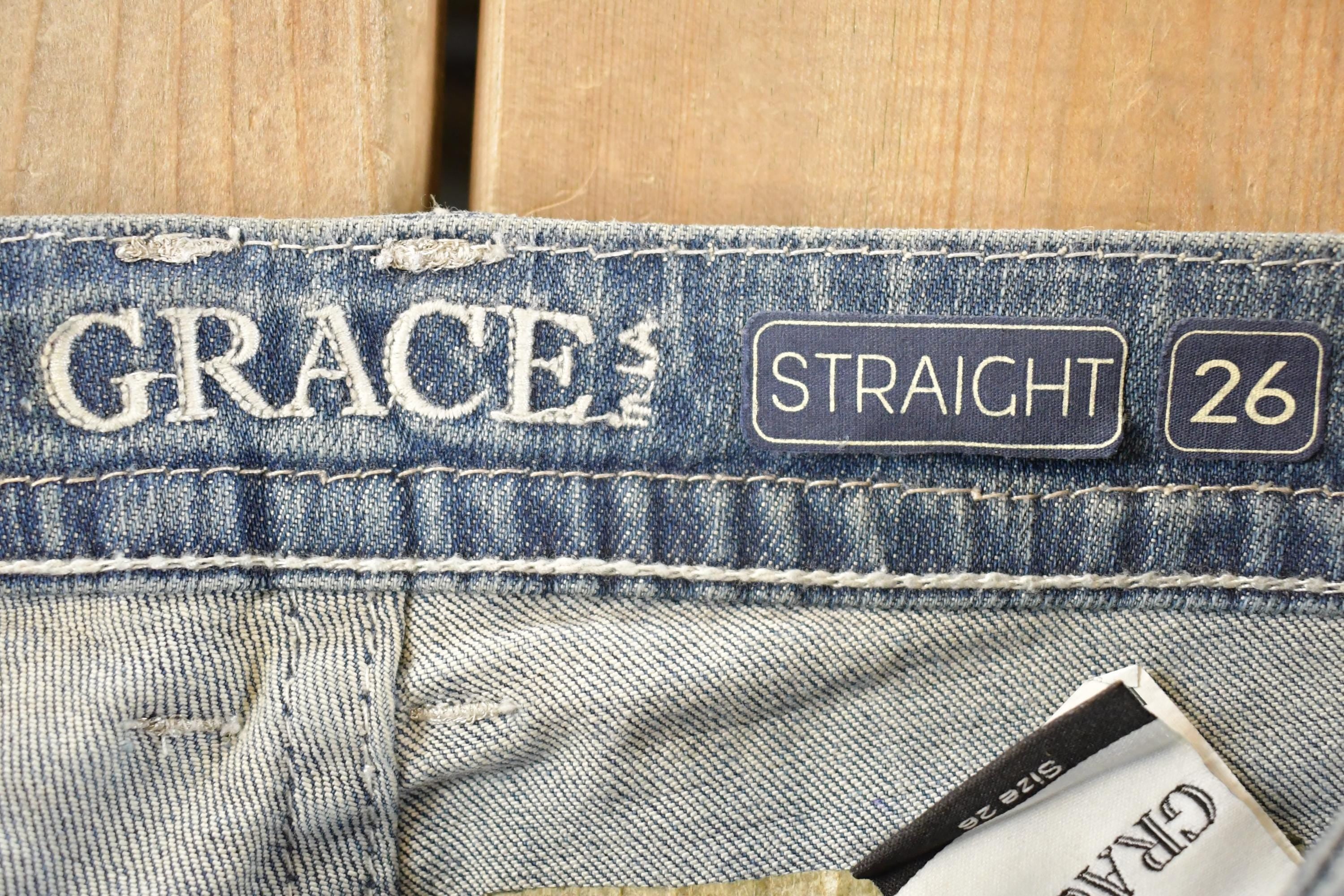 Vintage Deadstock Y2K Grace In LA Bedazzled Straight Low Rise Jeans Women's Size 26 x 31