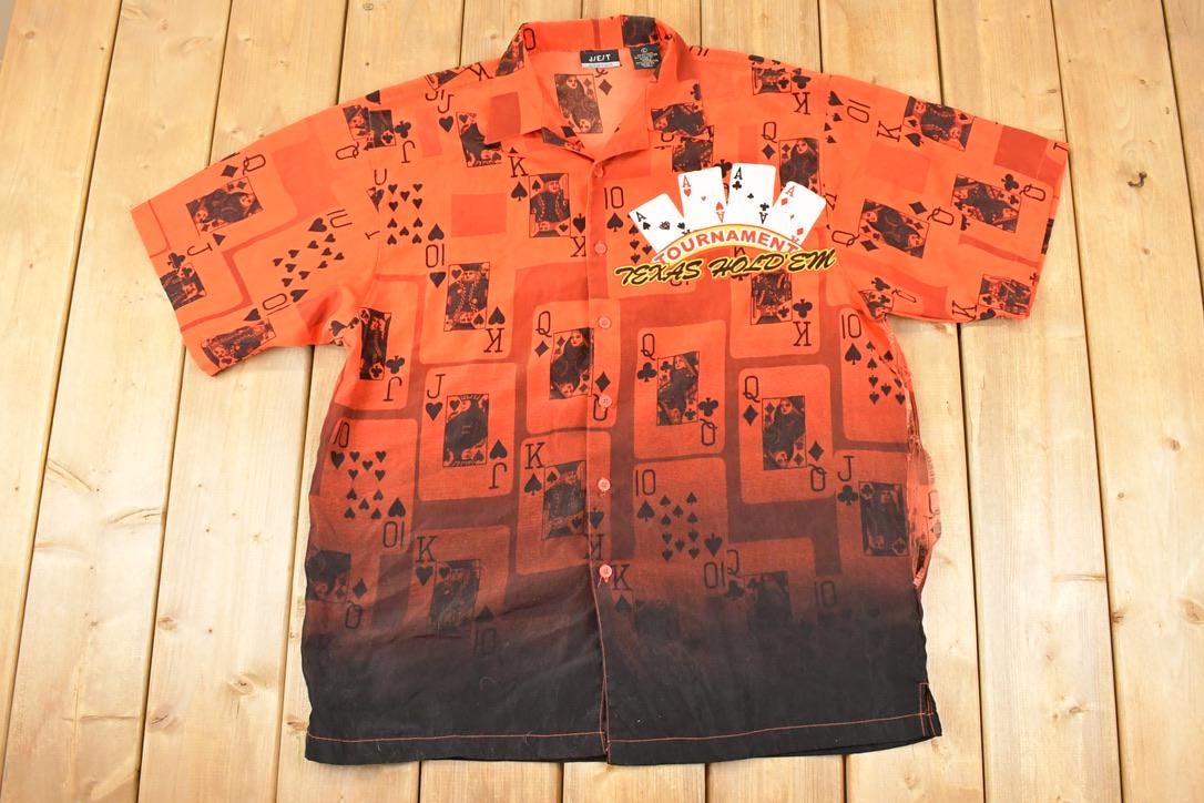 Vintage 1990s Texas Hold Em Abstract Button Up Shirt Men's XL