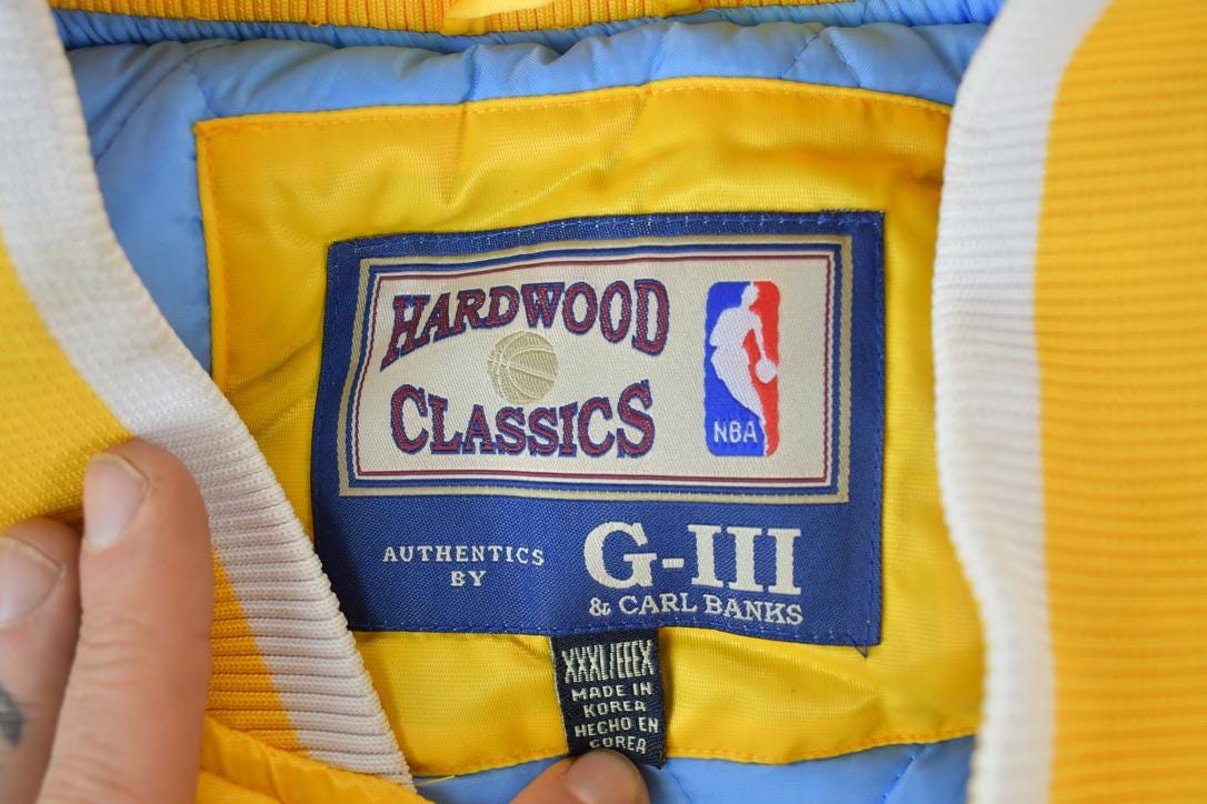Vintage 1990s Deadstock NBA Hardwood Classics MPLS Minneapolis Lakers Satin Button Up Windbreaker Basketball Jacket