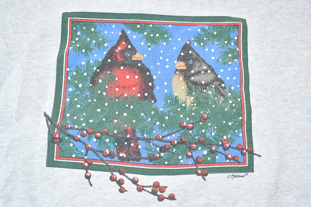 Vintage 1990s Winter Cardinal Scene Lee Short Sleeve Crewneck Sweater
