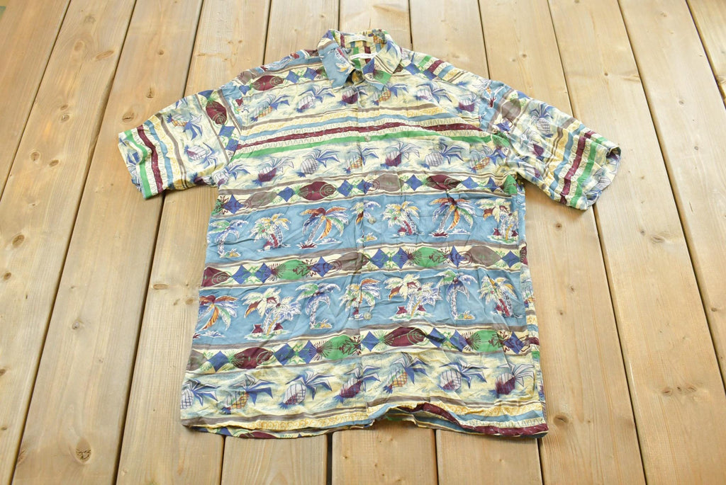 Vintage 1980s Pierre Cardin Striped Tropical Button Up Shirt Mens M