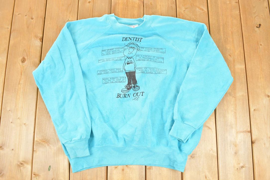 Vintage 1990s Dentist Burnout Cartoon Crewneck Sweatshirt Men's XL