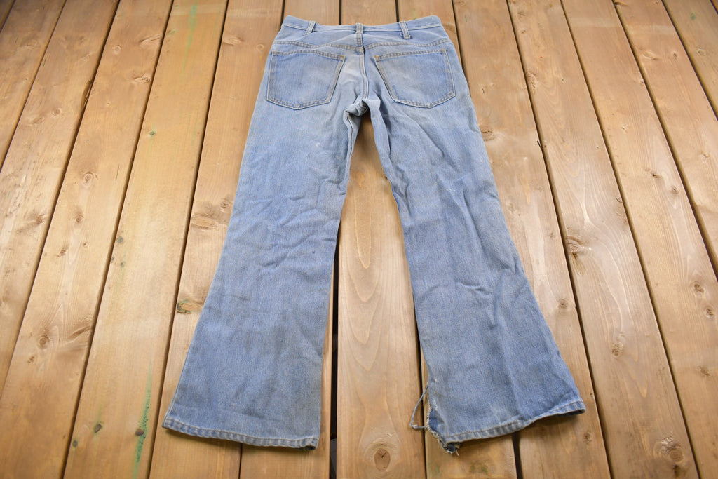 True Vintage 1970's Plain Pocket's Flared Distressed Blue Jeans 30 x 29