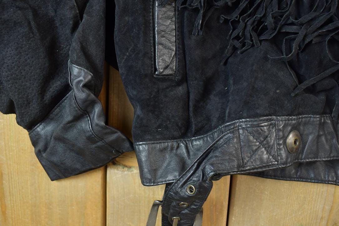 Vintage 1990s Womens G3 Leather Fashions Frilled Biker Jacket Made In USA