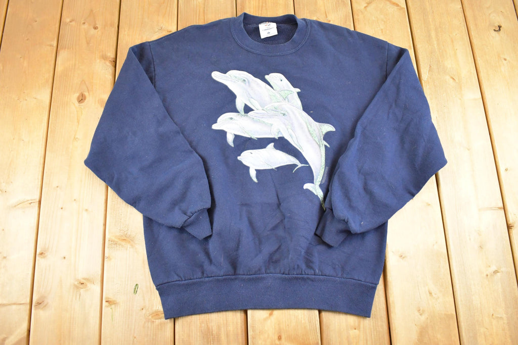 Vintage 1990s Cute Dolphins Sparkly Souvenir Crewneck Sweatshirt Women's L