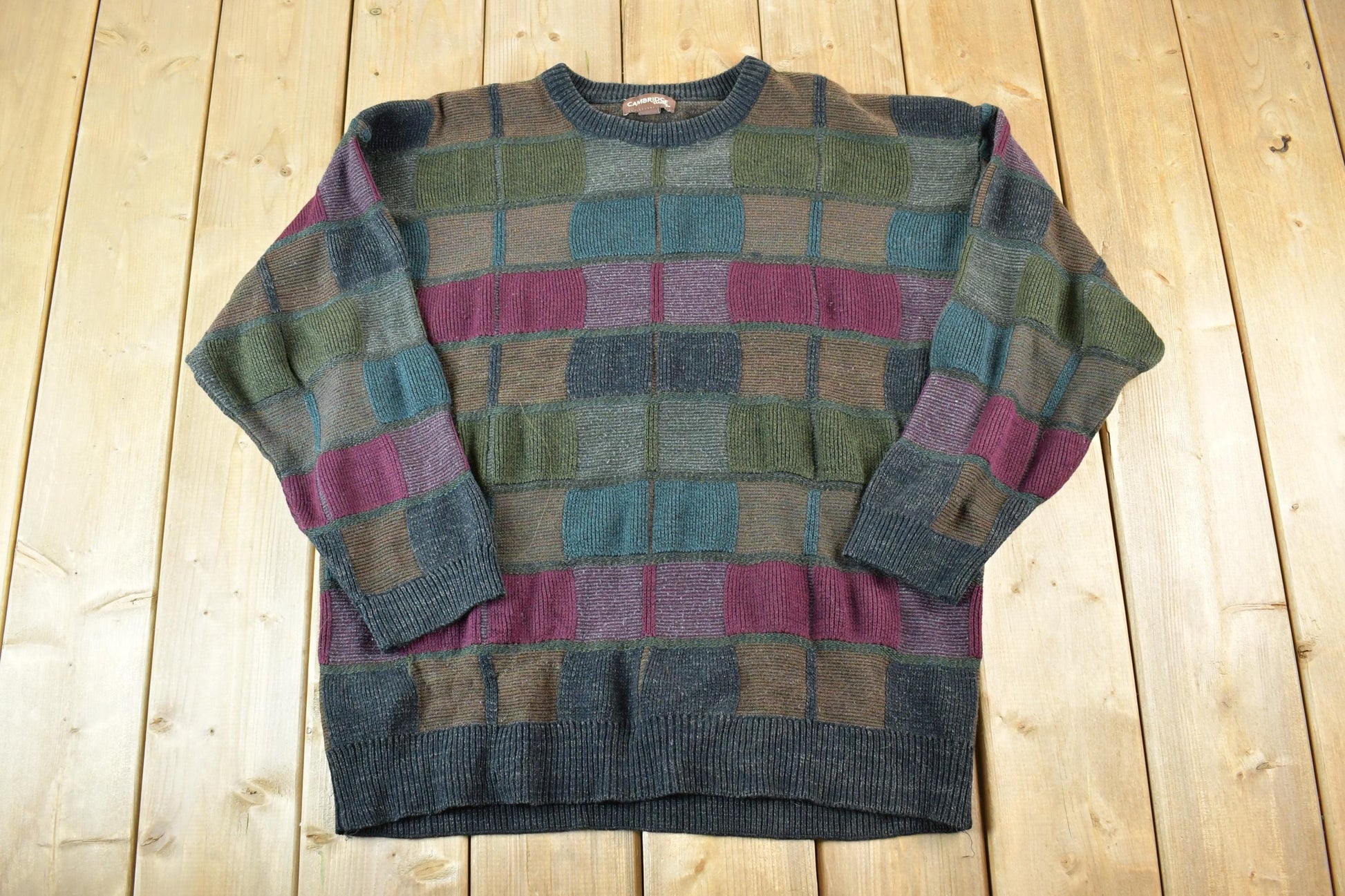 Vintage 1990s Cambridge Classics Knit Abstract Pattern Crewneck Sweater Made In USA