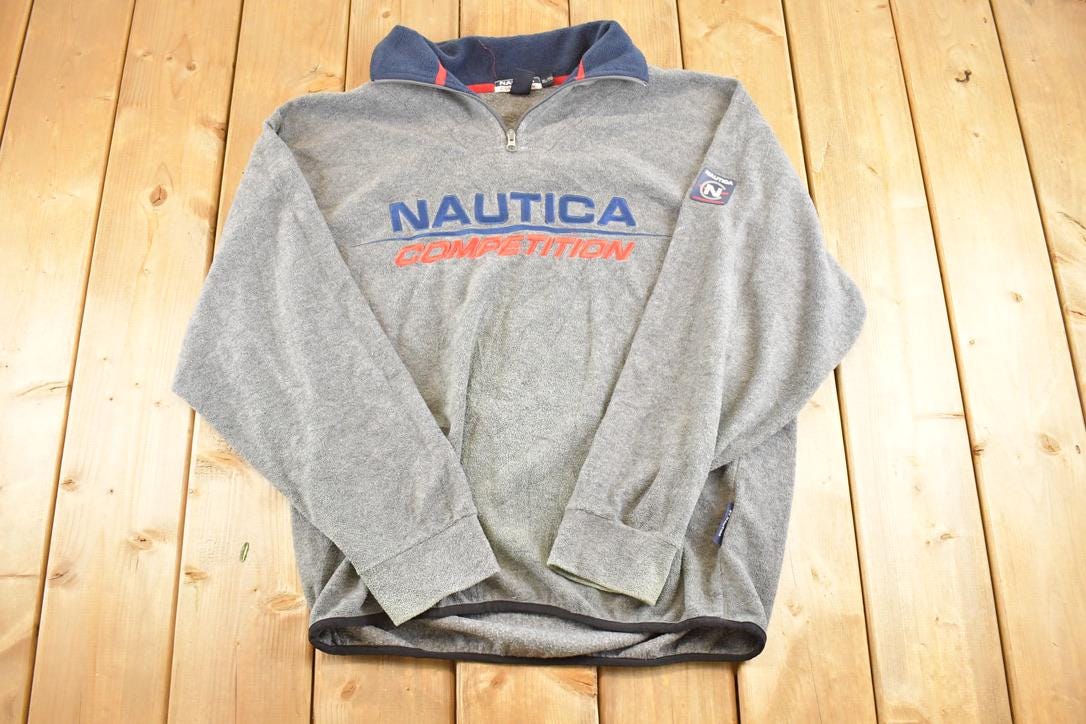 Vintage 1990s Nautica Competition Fleece Sweater Men's M / Outdoorsman / 90s Outdoorsman Sweater / Fleece Hiking Zip up