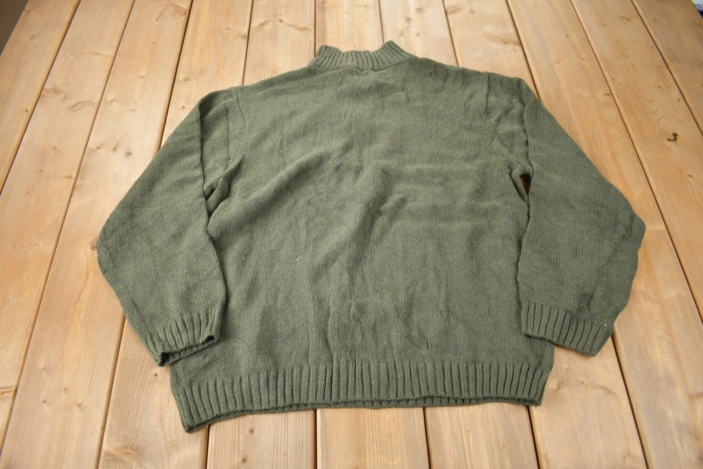 Vintage Y2K Chaps Embroidered Logo Quarter Zip Knit Sweater Size L