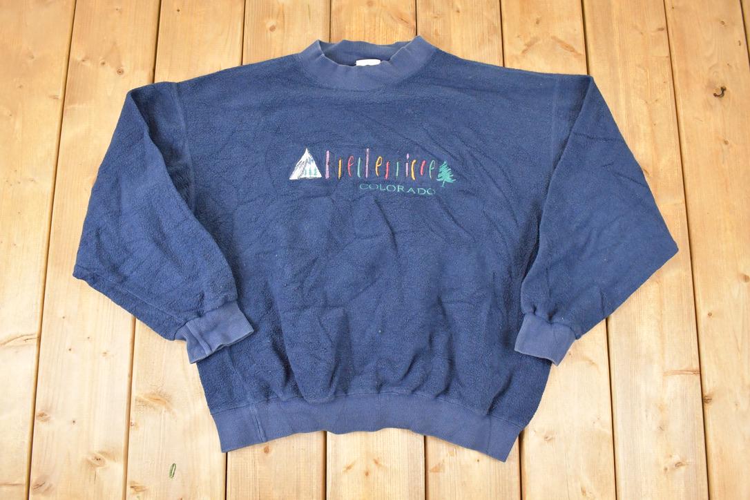 Vintage 1990s Breckenridge Colorado Embroidered Mountains Crewneck Sweatshirt Mens L