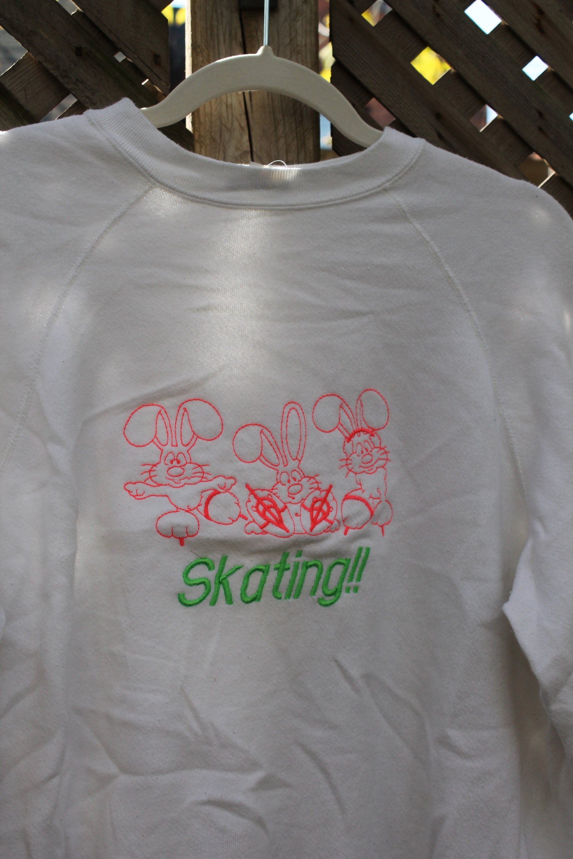 Vintage 1980s Crewneck Skating Bunny Rabbit Embroidered Raglan Crewneck