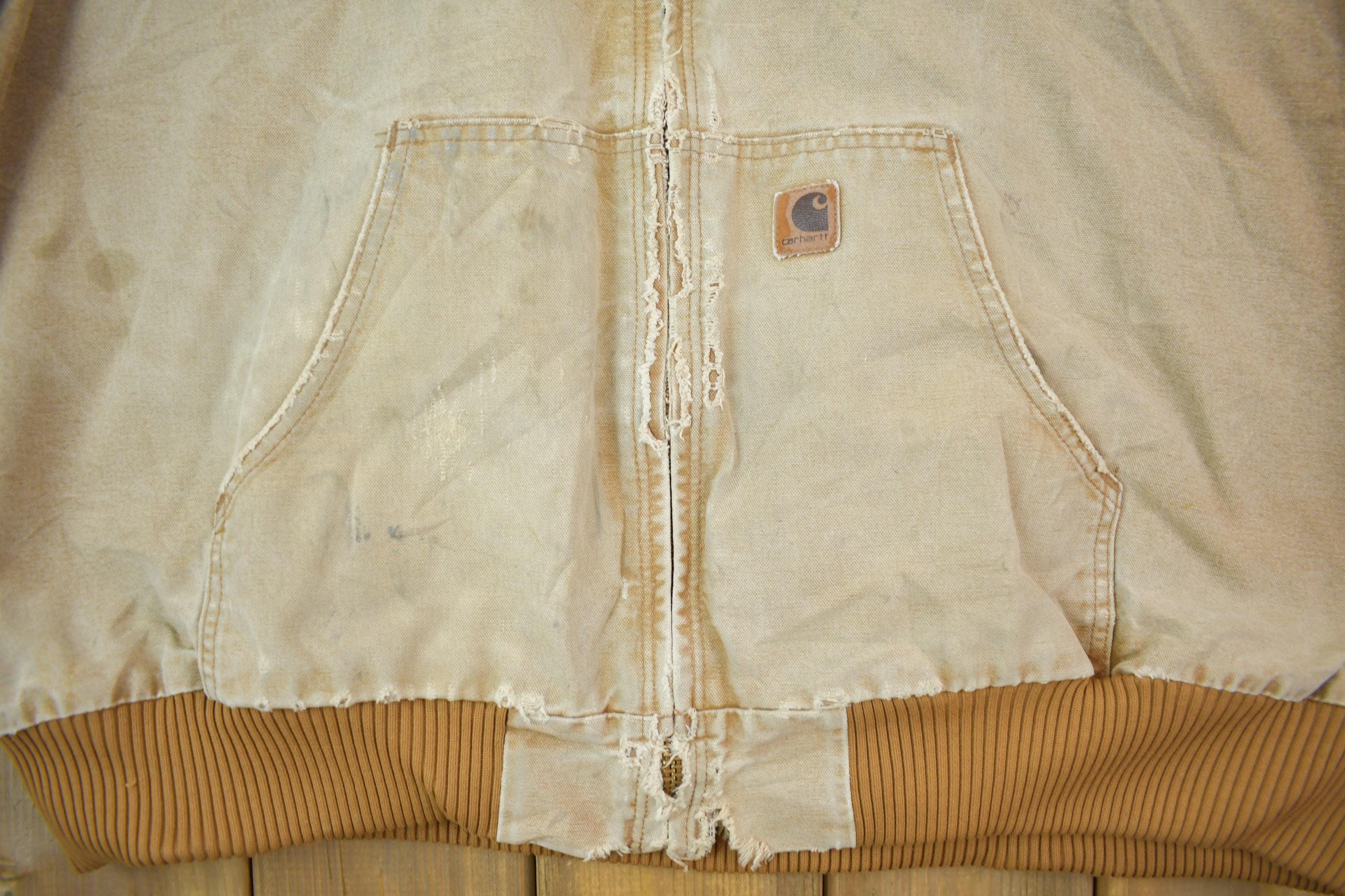 Vintage 1990s Distressed Carhartt Beige Active Jac Jacket Size 3XL  Distressed  Beige  Vintage Workwear