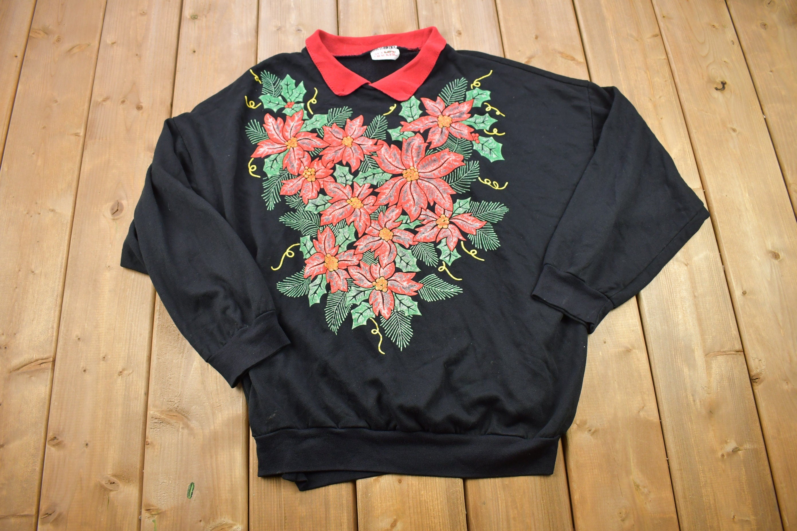 Vintage 1990s Christmas Collared Sweater 90s Holiday Crewneck