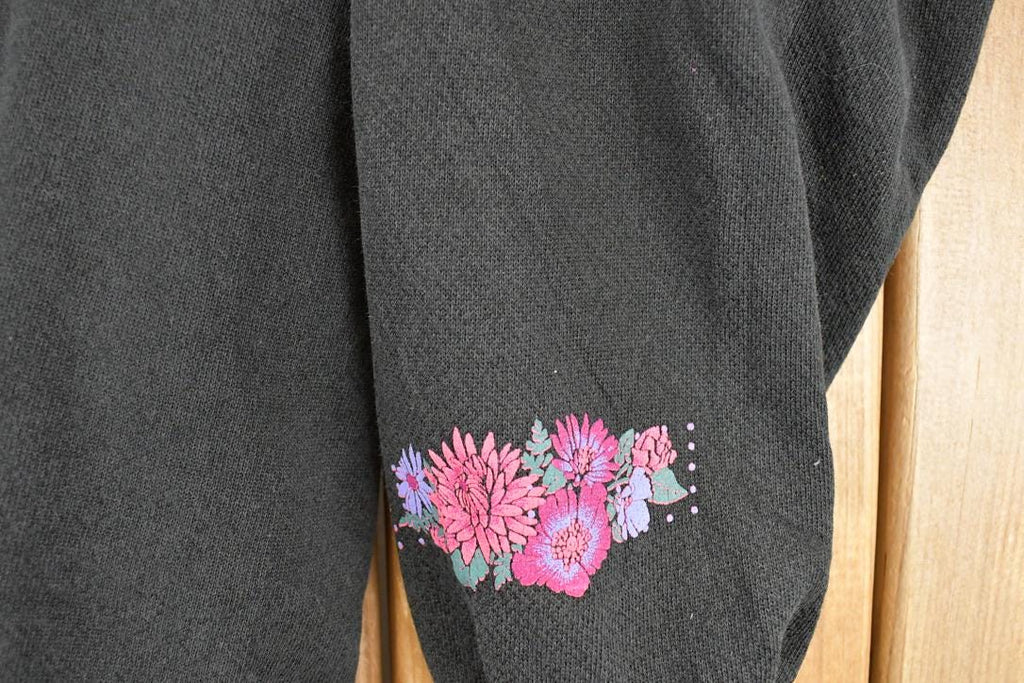 Vintage 1990s Morning Sun Floral Theme Graphic Print Double Collar Crewneck Sweatshirt Womens L