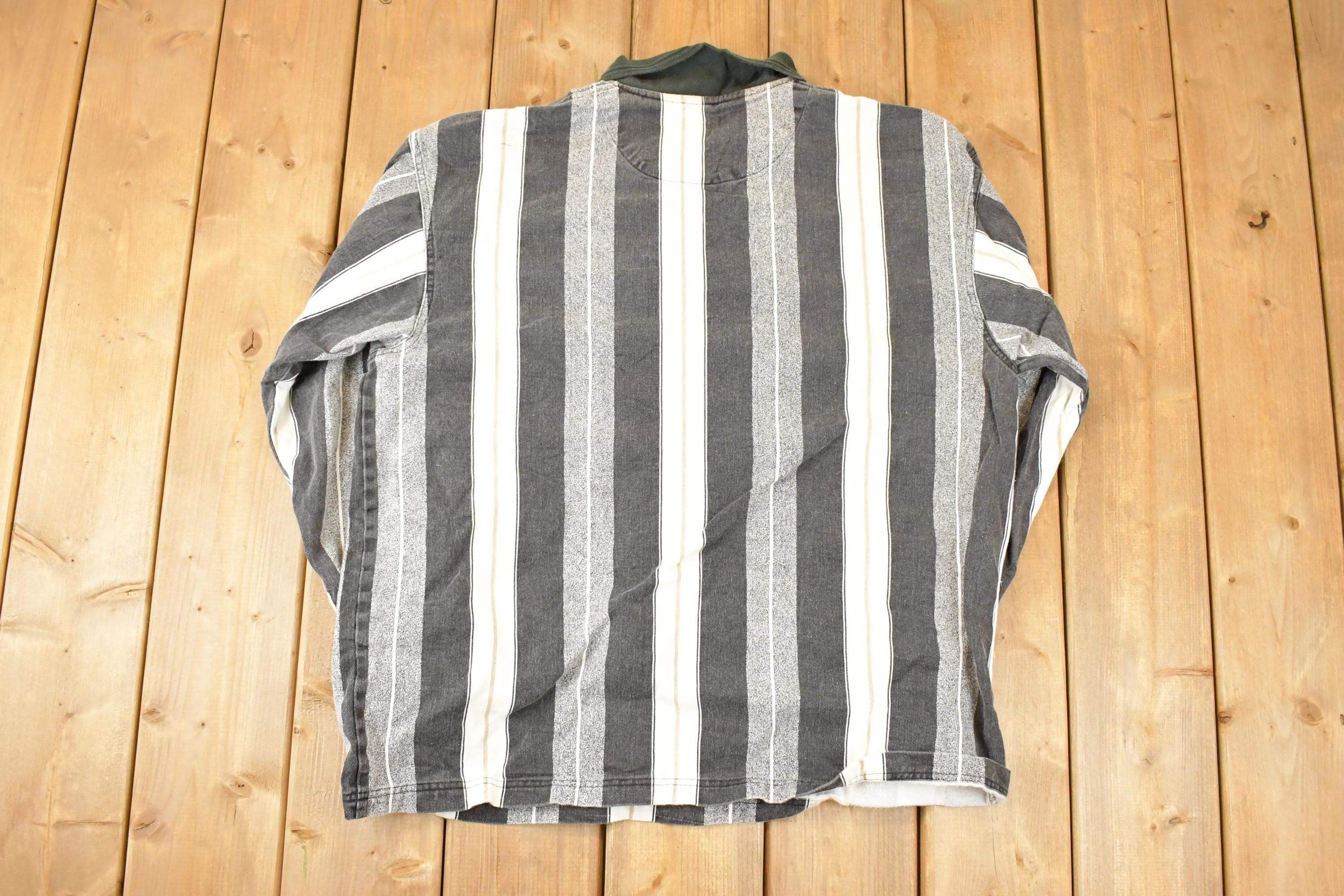 Vintage 1990s Faded Glory Horizontal Striped Button Up Shirt Mens L