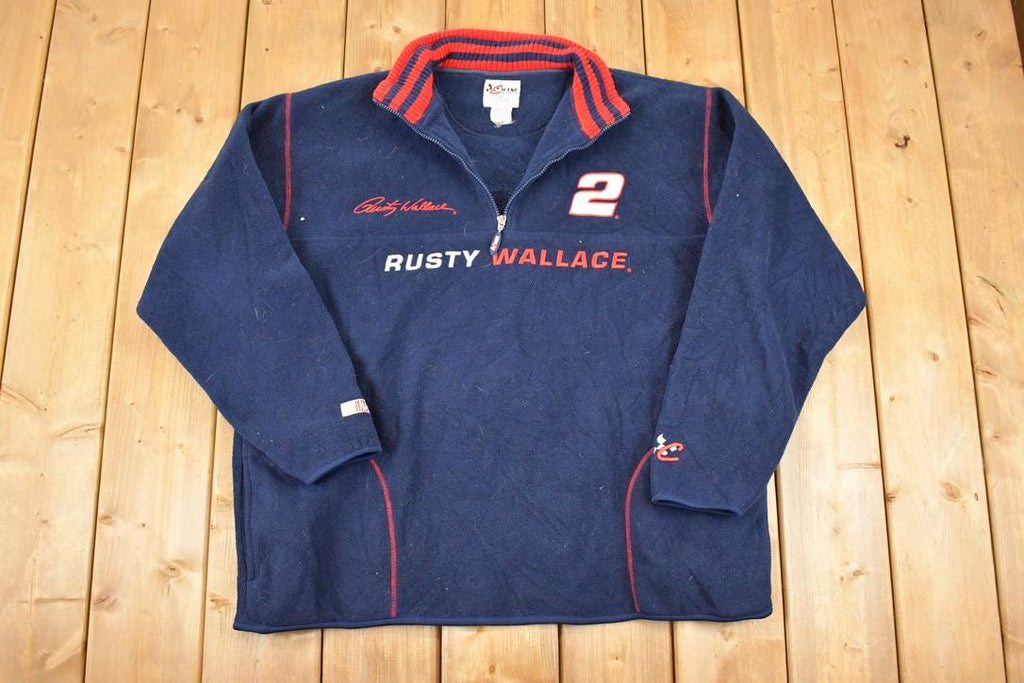 Vintage 1990s Rusty Wallace Nascar Chase Authentics Embroidered Quarter Zip Fleece Racing Sweater Men's XL