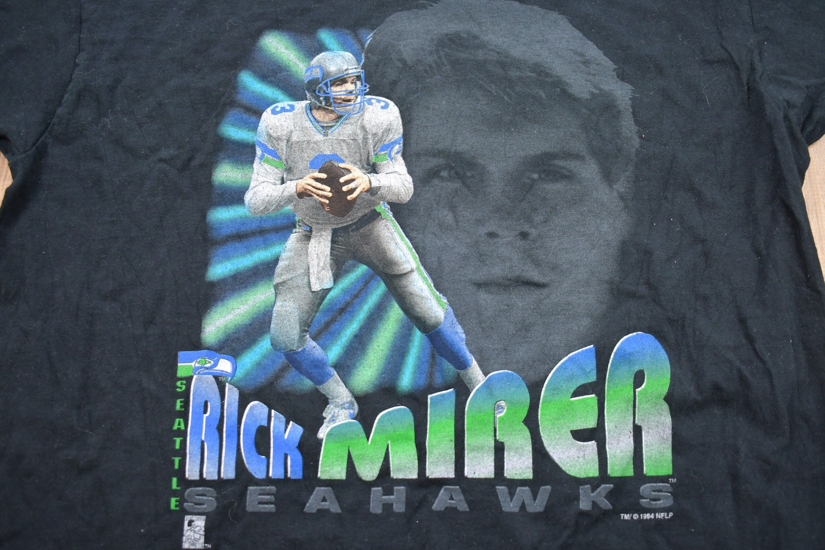 Vintage 1994 Seattle Seahawks Rick Mirer NFL Graphic T-Shirt