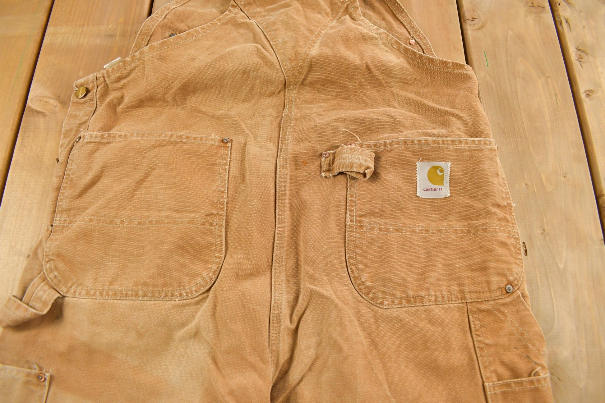 Vintage 1980s Carhartt Beige Canvas Double Knee Overalls Size 40 x 26
